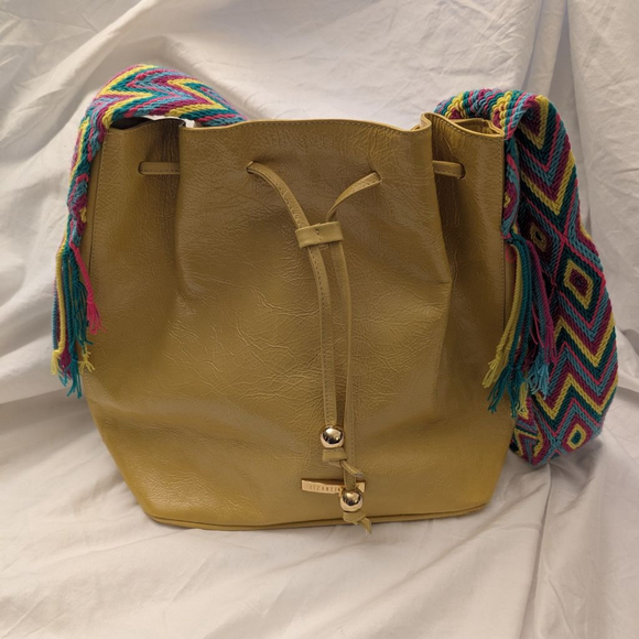 Bizantine Yellow Hobo Bag Rainbow Guitar Strap Gold Hardware Boho Festival EUC - Picture 1 of 10